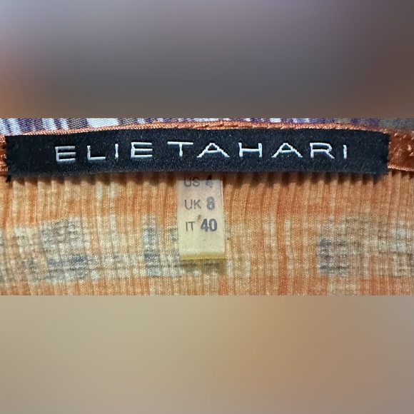 Ellie Tahari Sleeveless Strappy Dress w Plisse Bodice in Marigold Cat Eye Print - Picture 5 of 8